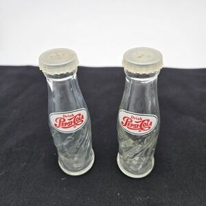 Pepsi Cola Swirl Bottle Novelty 4.25" Salt & Pepper Shakers Glass Vintage